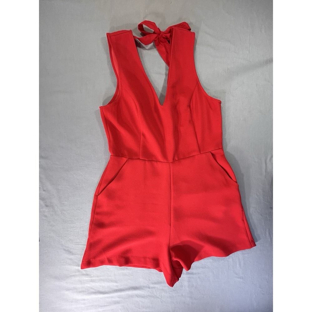 BCBGeneration sleeveless tie-back romper plunging V-neck Red Ginger Women's 12